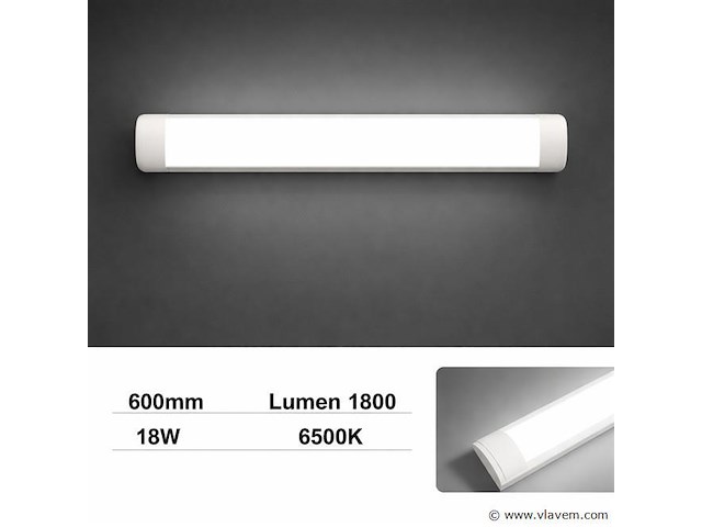 20 x led batten 18w – 60cm – 6500k koud wit – ip20 stofdicht – koppelbaar - afbeelding 1 van  5