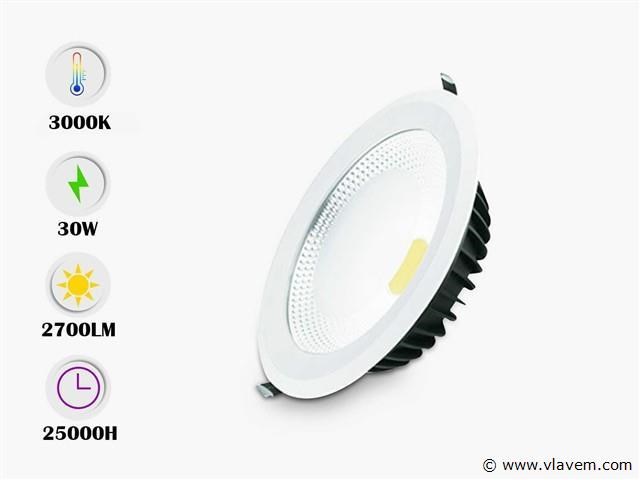 20 x led downlight – 30w – 6500k koud wit – cob – ip20 - afbeelding 1 van  4