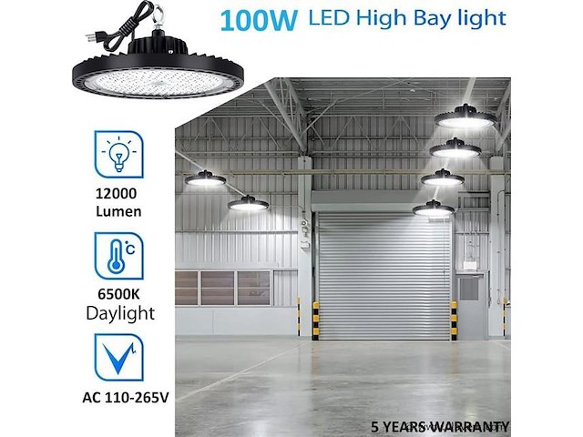 20 x led highbay ufo pro 100w – instelbaar 60% / 80% / 100% – 6500k – web-100 - afbeelding 1 van  6