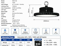 20 x led highbay ufo pro 100w – instelbaar 60% / 80% / 100% – 6500k – web-100 - afbeelding 6 van  7
