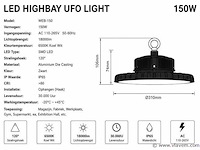 20 x led highbay ufo pro 150w – instelbaar 60% / 80% / 100% – 6500k – web-150 - afbeelding 5 van  6