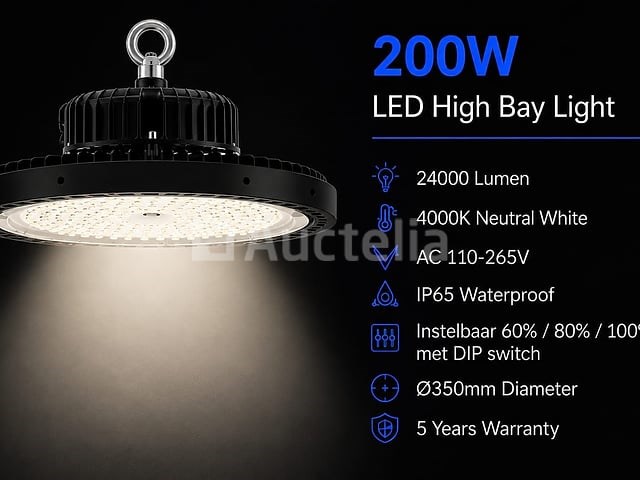 20 x led highbay ufo pro 200w – instelbaar 60% / 80% / 100% – 4000k – web-200 - afbeelding 1 van  5