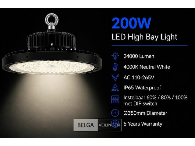 20 x led highbay ufo pro 200w – instelbaar 60% / 80% / 100% – 4000k – web-200 - afbeelding 2 van  6