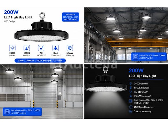 20 x led highbay ufo pro 200w – instelbaar 60% / 80% / 100% – 6500k – web-200 - afbeelding 2 van  6
