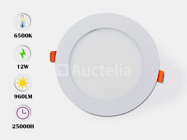 20 x led paneel – rond inbouw – 12w – 6500k koud wit – ip20 - afbeelding 1 van  4