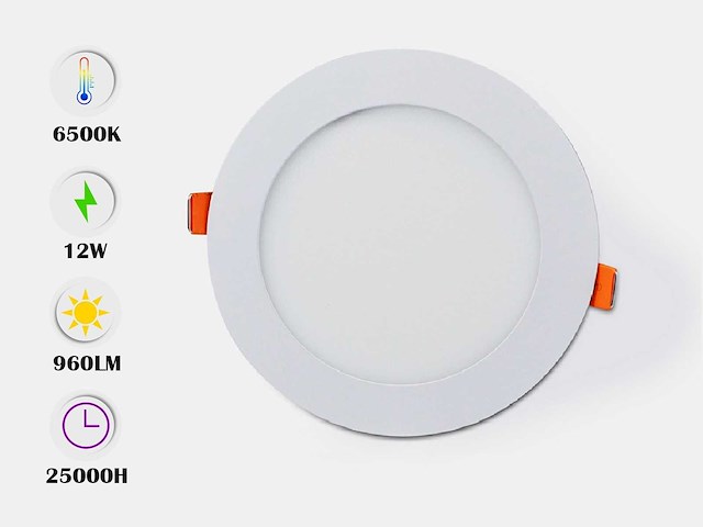 20 x led paneel – rond inbouw – 12w – 6500k koud wit – ip20 - afbeelding 1 van  4