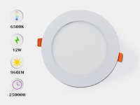 20 x led paneel – rond inbouw – 12w – 6500k koud wit – ip20 - afbeelding 1 van  4