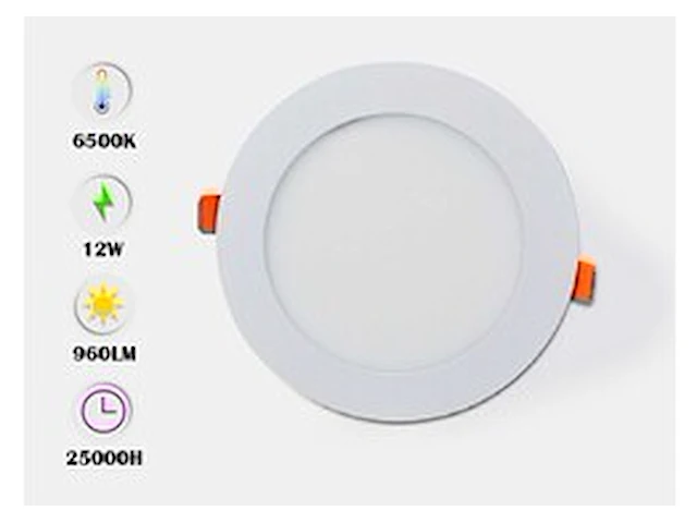 20 x led paneel – rond inbouw – 12w – 6500k koud wit – ip20 - afbeelding 1 van  5