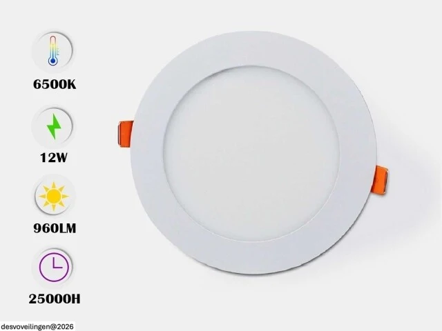 20 x led paneel – rond inbouw – 12w – 6500k koud wit – ip20 - afbeelding 2 van  5