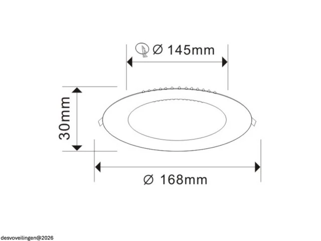 20 x led paneel – rond inbouw – 12w – 6500k koud wit – ip20 - afbeelding 4 van  5