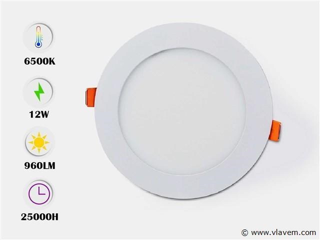 20 x led paneel – rond inbouw – 12w – 6500k koud wit – ip20 - afbeelding 1 van  4