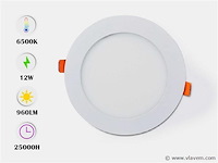 20 x led paneel – rond inbouw – 12w – 6500k koud wit – ip20 - afbeelding 1 van  4