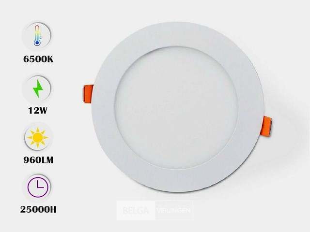 20 x led paneel – rond inbouw – 12w – 6500k koud wit – ip20 - afbeelding 1 van  5