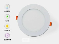 20 x led paneel – rond inbouw – 12w – 6500k koud wit – ip20 - afbeelding 1 van  5