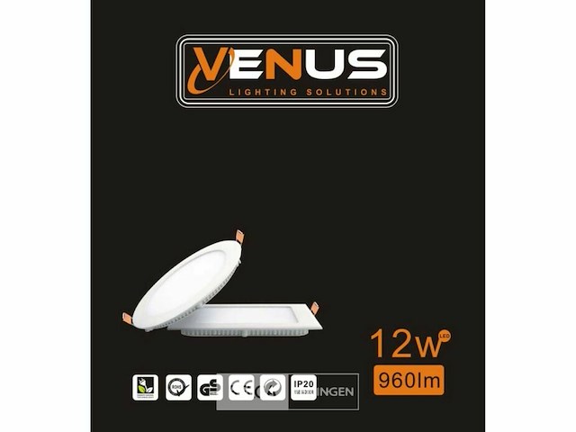 20 x led paneel – rond inbouw – 12w – 6500k koud wit – ip20 - afbeelding 5 van  5