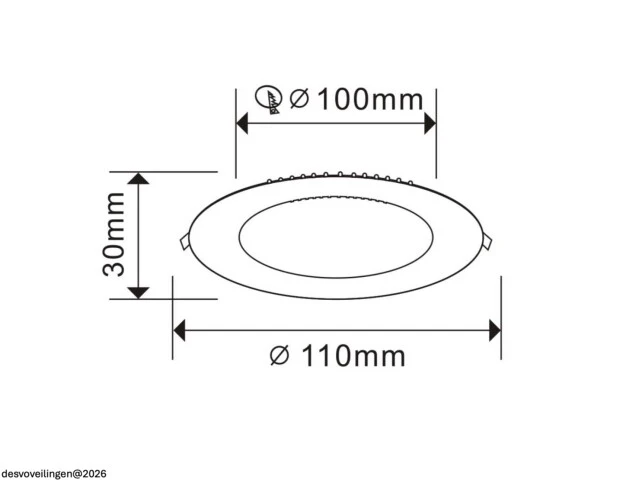 20 x led paneel – rond inbouw – 8w – 6500k koud wit – ip20 - afbeelding 4 van  5