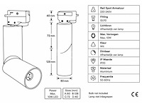 20 x rail spot armatuur – gu10 – wit – ip20 – toronto - afbeelding 4 van  5