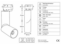20 x rail spot armatuur – gu10 – wit – ip20 – toronto - afbeelding 4 van  5
