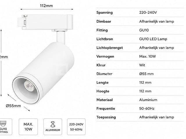 20 x rail spot armatuur – gu10 – wit – ip20 – versay - afbeelding 5 van  5