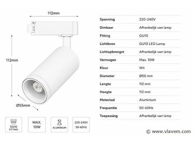 20 x rail spot armatuur – gu10 – wit – ip20 – versay - afbeelding 3 van  5