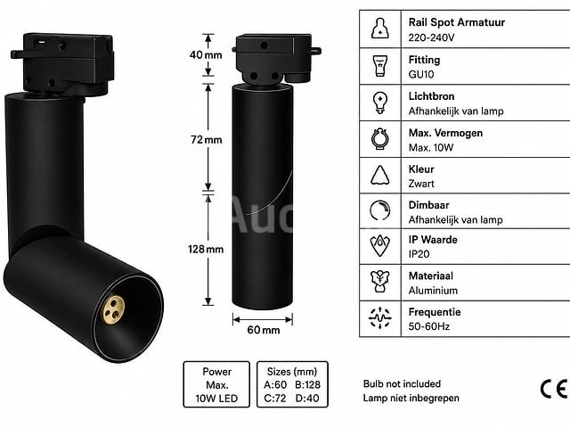20 x rail spot armatuur – gu10 – zwart – ip20 – toronto - afbeelding 3 van  5