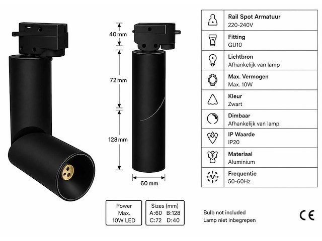20 x rail spot armatuur – gu10 – zwart – ip20 – toronto - afbeelding 3 van  3