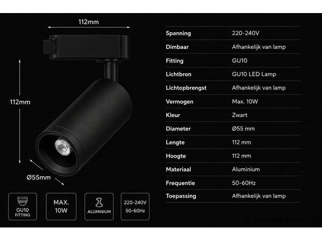 20 x rail spot armatuur – gu10 – zwart – ip20 – versay - afbeelding 4 van  5