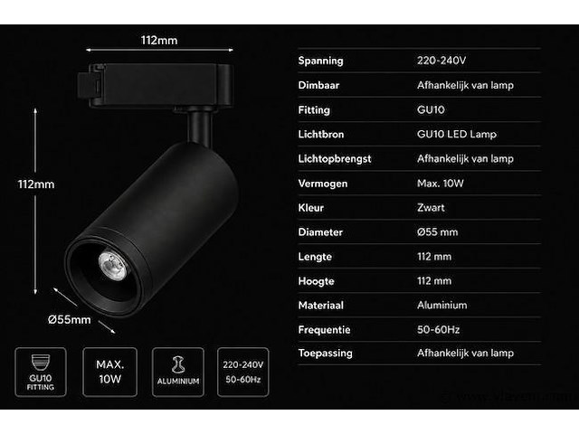 20 x rail spot armatuur – gu10 – zwart – ip20 – versay - afbeelding 4 van  5