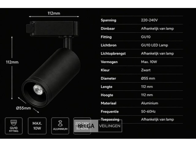 20 x rail spot armatuur – gu10 – zwart – ip20 – versay - afbeelding 5 van  6