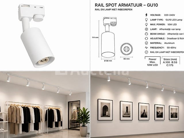 20 x spot op richtbare rail – gu10 – ip20 – wit – bazel - afbeelding 4 van  5