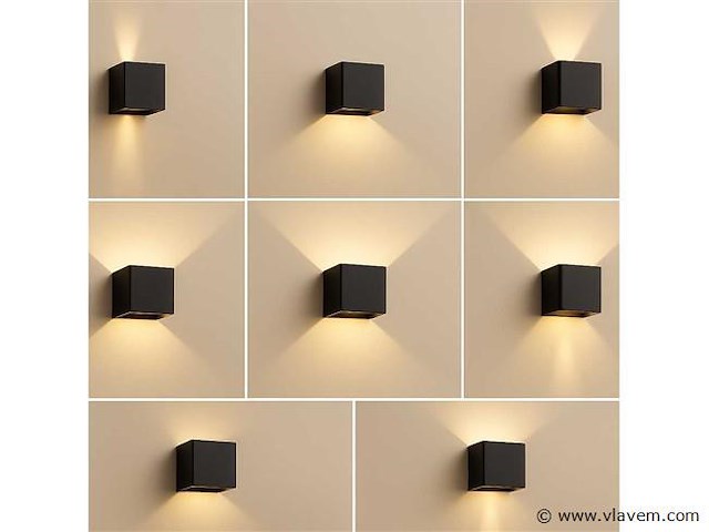 20 x wandlamp – tweerichtings led – kubus – 2 x 5w – zwart - afbeelding 1 van  5