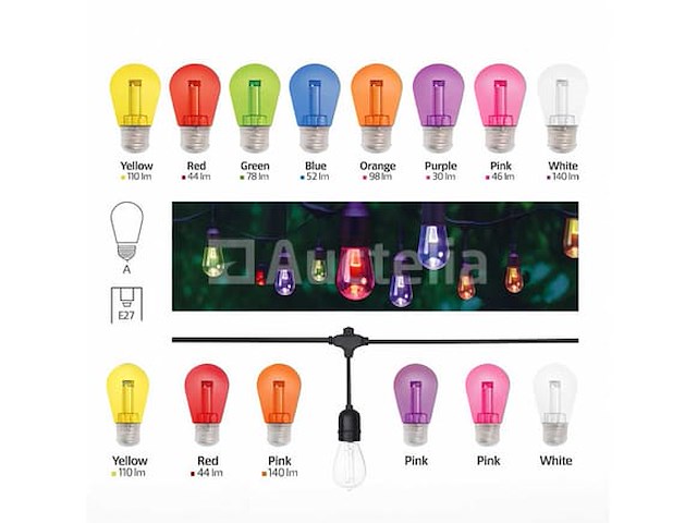 200 x 8 kleuren – breekwerende st45 led-lampen – 2w – gloeidraad – e27 - afbeelding 1 van  4