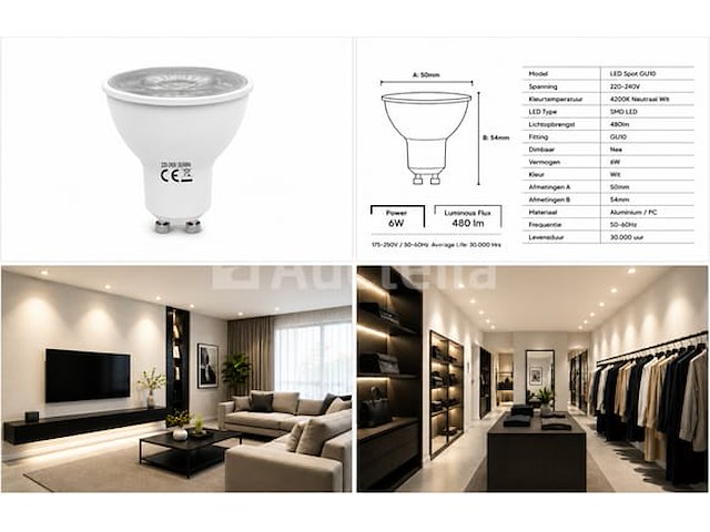 200 x led spot gu10 – 6w – 4200k neutraal wit – ip20 - afbeelding 2 van  4