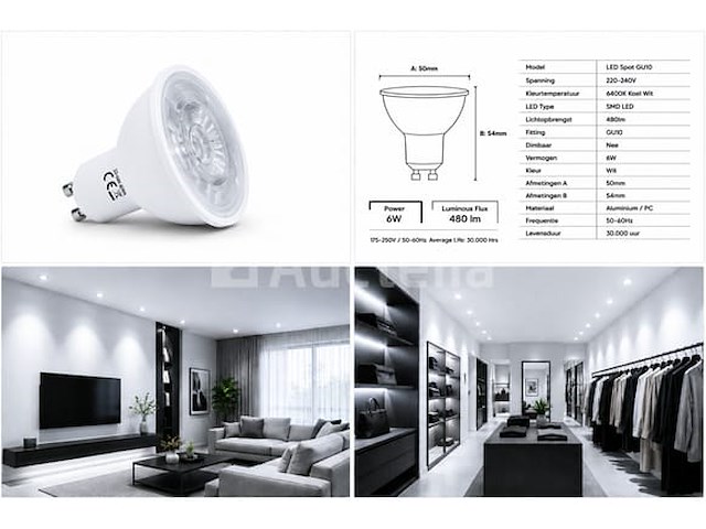 200 x led spot gu10 – 6w – 6400k koud wit – ip20 - afbeelding 1 van  4