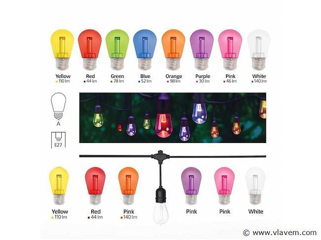 200 x st45 filament shockproof led lampen – 5 kleuren – e27 - afbeelding 1 van  4