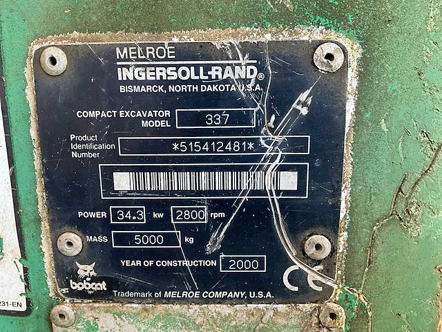 2000 bobcat 337 rupsgraafmachine - afbeelding 14 van  27