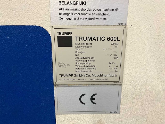 2000 trumpf trumatic 600l lasersnijmachine - afbeelding 25 van  35