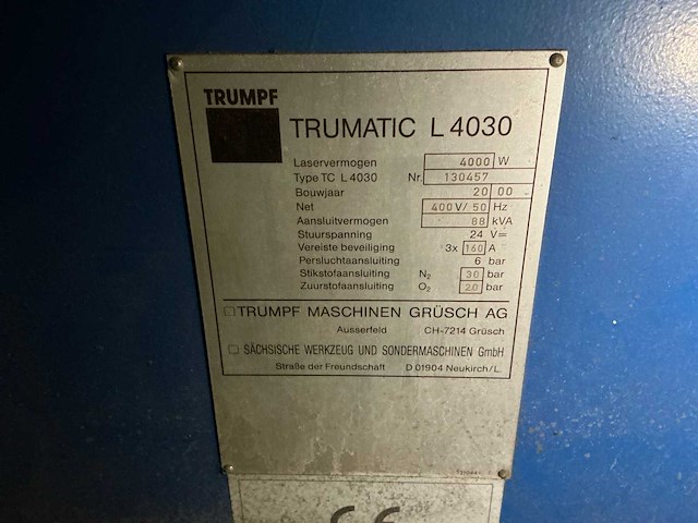 2000 trumpf trumatic l 4030 lasersnijmachine - afbeelding 4 van  12