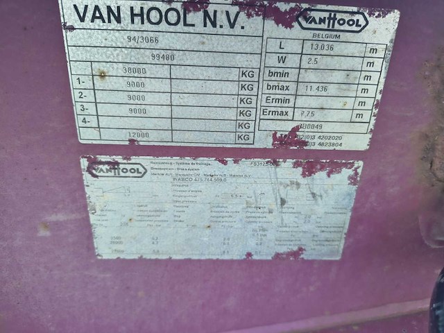 2000 van hool type 3b0049 containerchassis oplegger - afbeelding 18 van  30