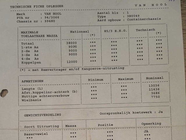 2000 van hool type 3b0049 containerchassis oplegger - afbeelding 22 van  30