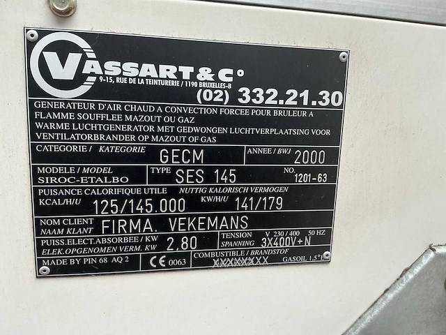 2000 vassart&c siroc-etalbo ses145 industriële heater - afbeelding 4 van  12