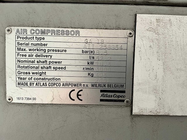 2001 atlas copco ga18ff luchtcompressor - afbeelding 5 van  5