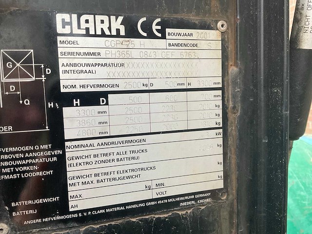 2001 clark cgp 25 h vorkheftruck - afbeelding 8 van  23