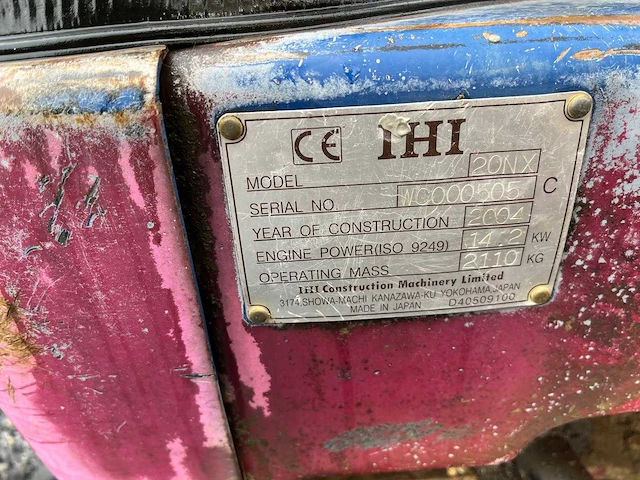 2001 ihi mini rupsgraafmachine ihi 20nx mini graafmachine – 2,1 ton – bak – snelkoppeling – voorblad - afbeelding 10 van  12