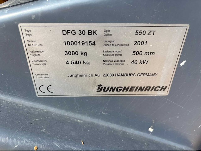 2001 jungheinrich dfg 30 bk vorkheftruck (functioneel) - afbeelding 2 van  18