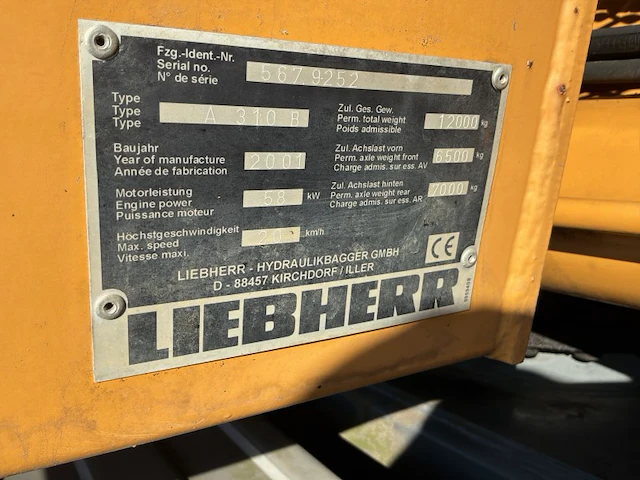 2001 liebherr a310b bandengraafmachine - afbeelding 27 van  33