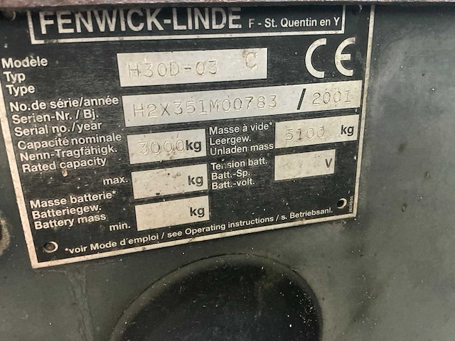 2001 linde h30d-03 vorkheftruck - afbeelding 9 van  25