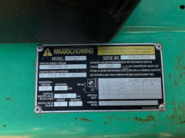 2001 mitsubishi fb2026 vorkheftruck - afbeelding 11 van  11