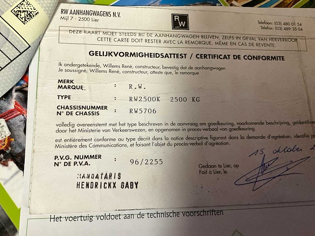 2001 rw trailer 2500k aanhangwagen - afbeelding 24 van  32