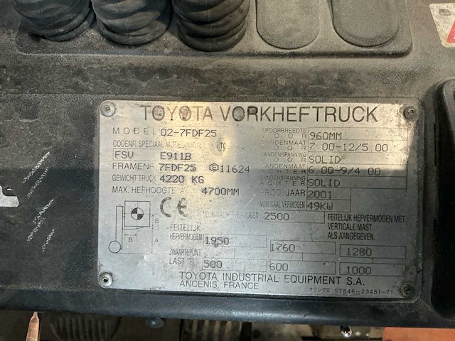 2001 toyota 02-7fdf25 vorkheftruck - afbeelding 13 van  20